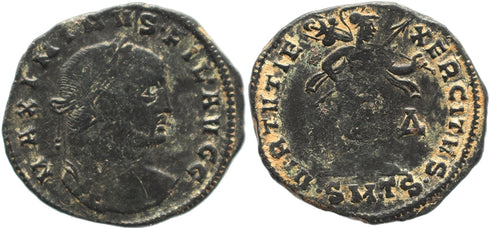 Roman coin of Maximinus II as Filius Augustorum - VIRTVTI E XERCITVS - Thessalonica